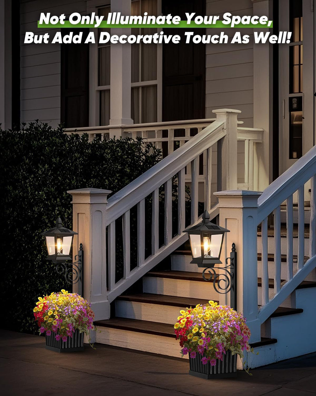2-in-1 Solar Planter Light Outdoor - Metal Lamp Post & Wall Sconce with Planter Box - IP65 Waterproof LED Lantern for Garden, Patio & Porch - Warm White (Small)