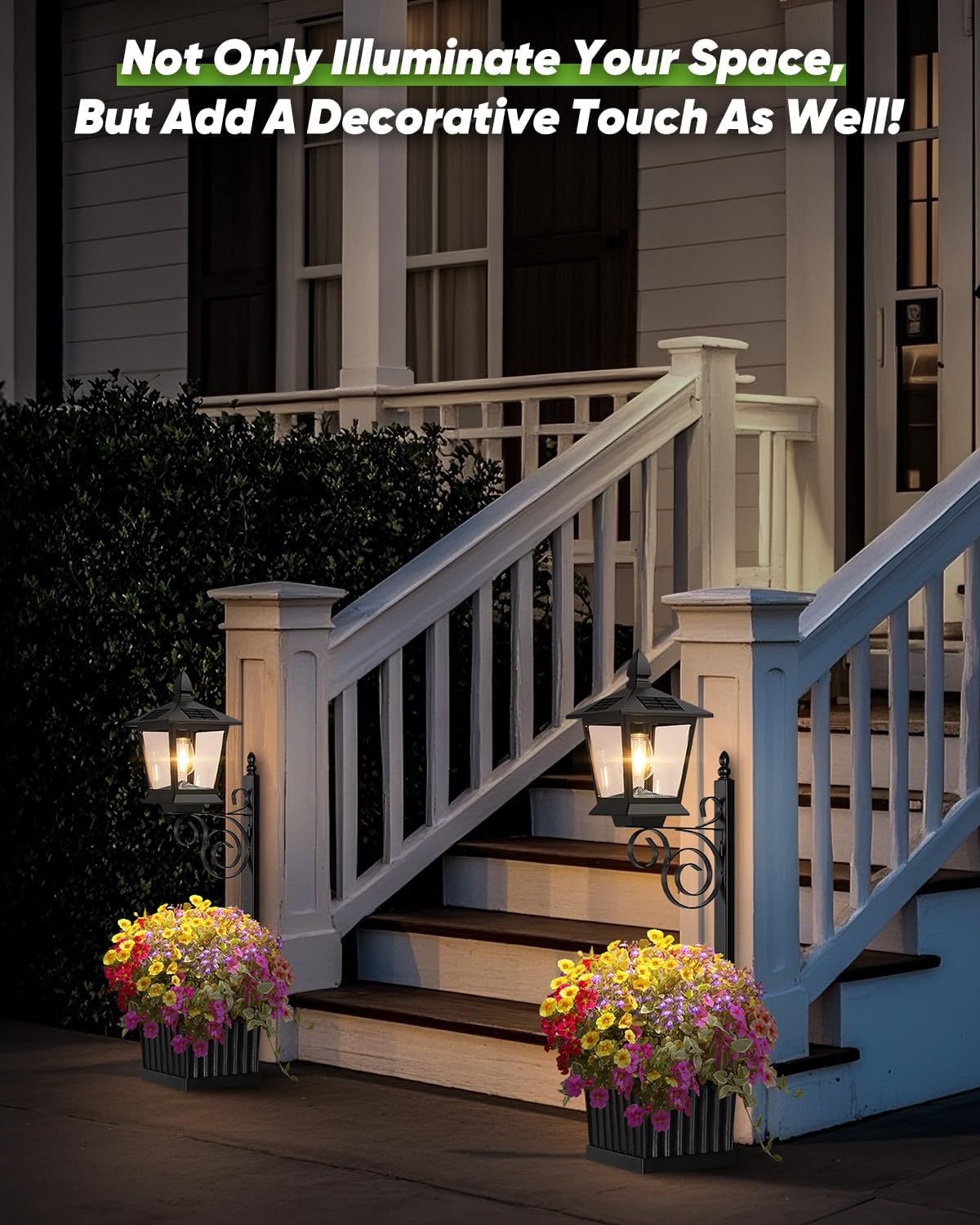2-in-1 Solar Planter Light Outdoor - Metal Lamp Post & Wall Sconce with Planter Box - IP65 Waterproof LED Lantern for Garden, Patio & Porch - Warm White (Small)