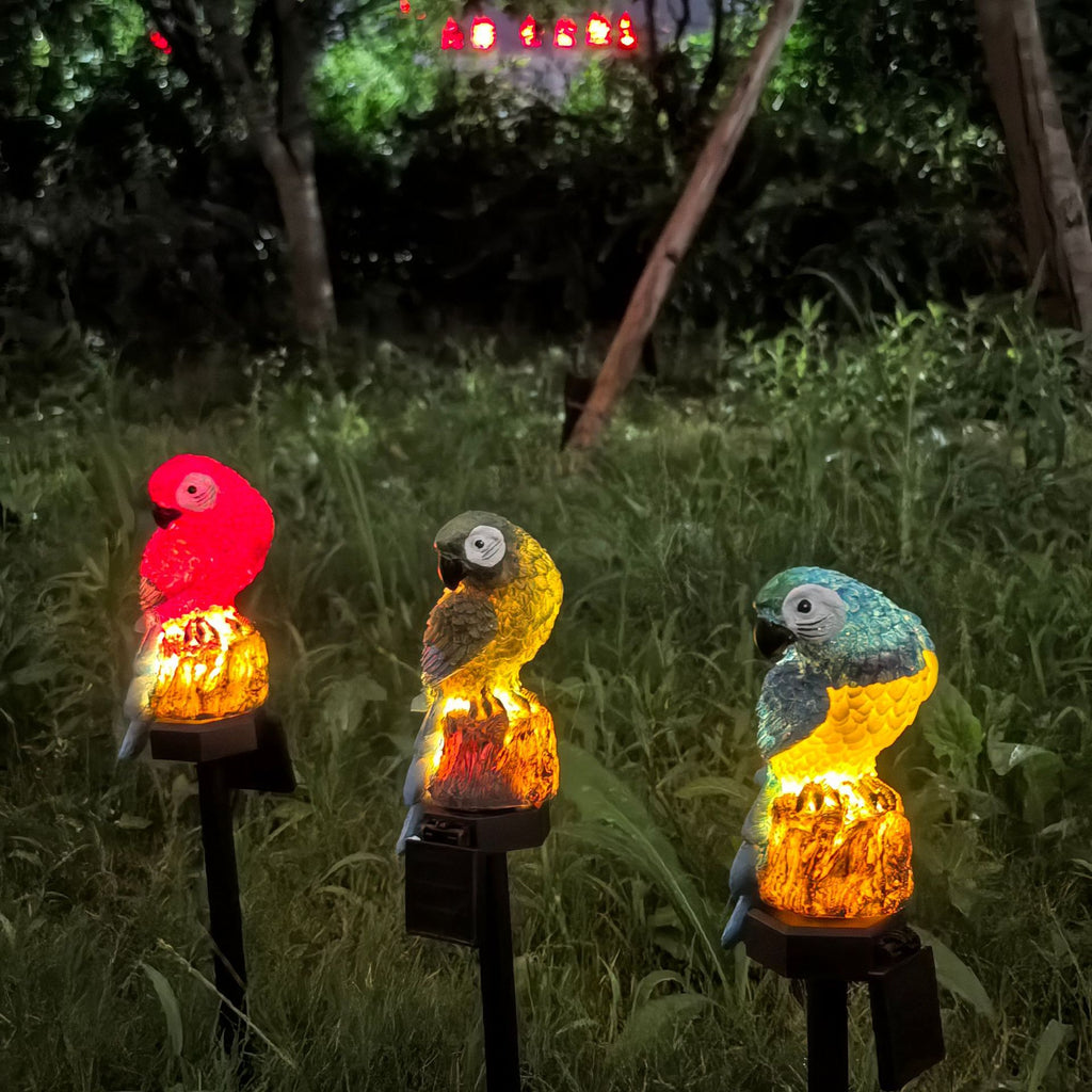 Red Solar Powered Parrot Garden Stake Lights - Hand-Painted Waterproof Resin LED Landscape Lamps for Outdoor Patio, Lawn, and Yard Decoration