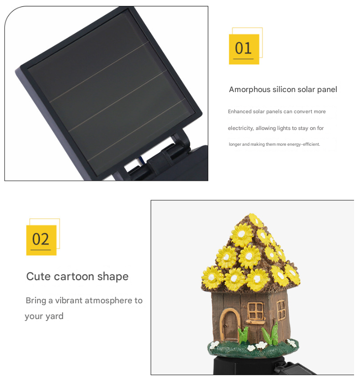 Blue House Solar Powered Mushroom House Garden Stake Lights - Outdoor Waterproof Resin Landscape Decorative Lamps with Warm LED Glow for Patio, Lawn, and Yard