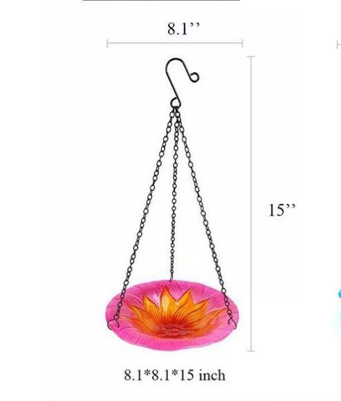 Red Decorative Hanging Glass Flower Bird Bath - 8.1 Inch Vibrant Outdoor Garden Accent